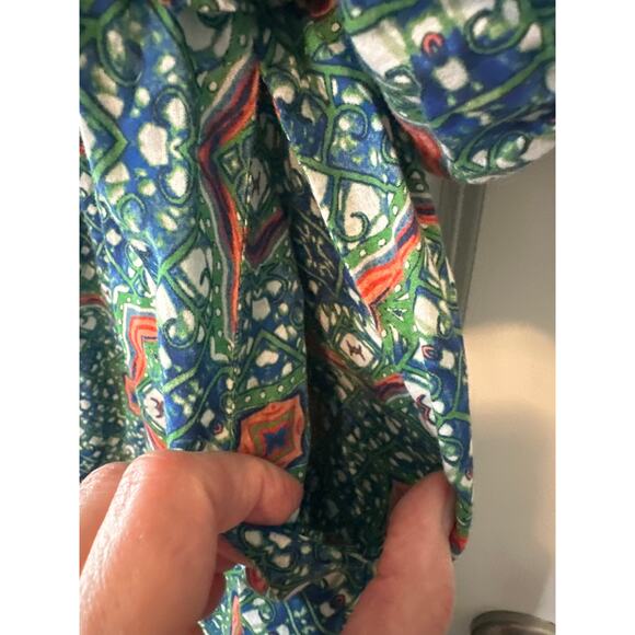 Cara Cara Moroccan Tile Teal Jazzy Midi Dress Size Large Boho Smocked Dress - Picture 11 of 12